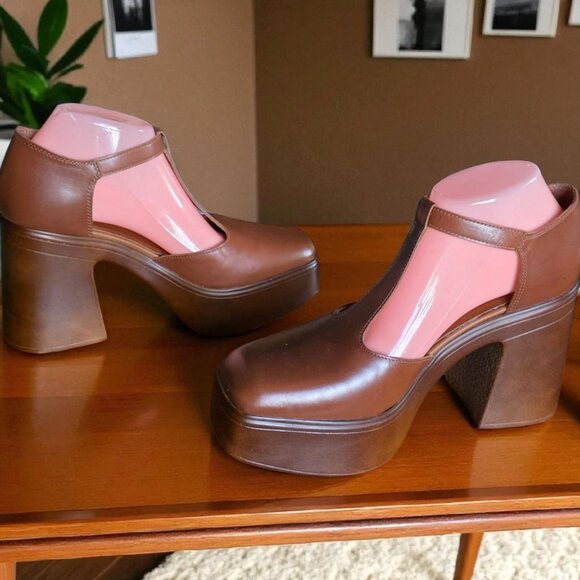 NEW CHRISTIAN DI RICCIO ( 9.5 ) Italian Brown Leather Square Toe Mary Jane's - Picture 6 of 11